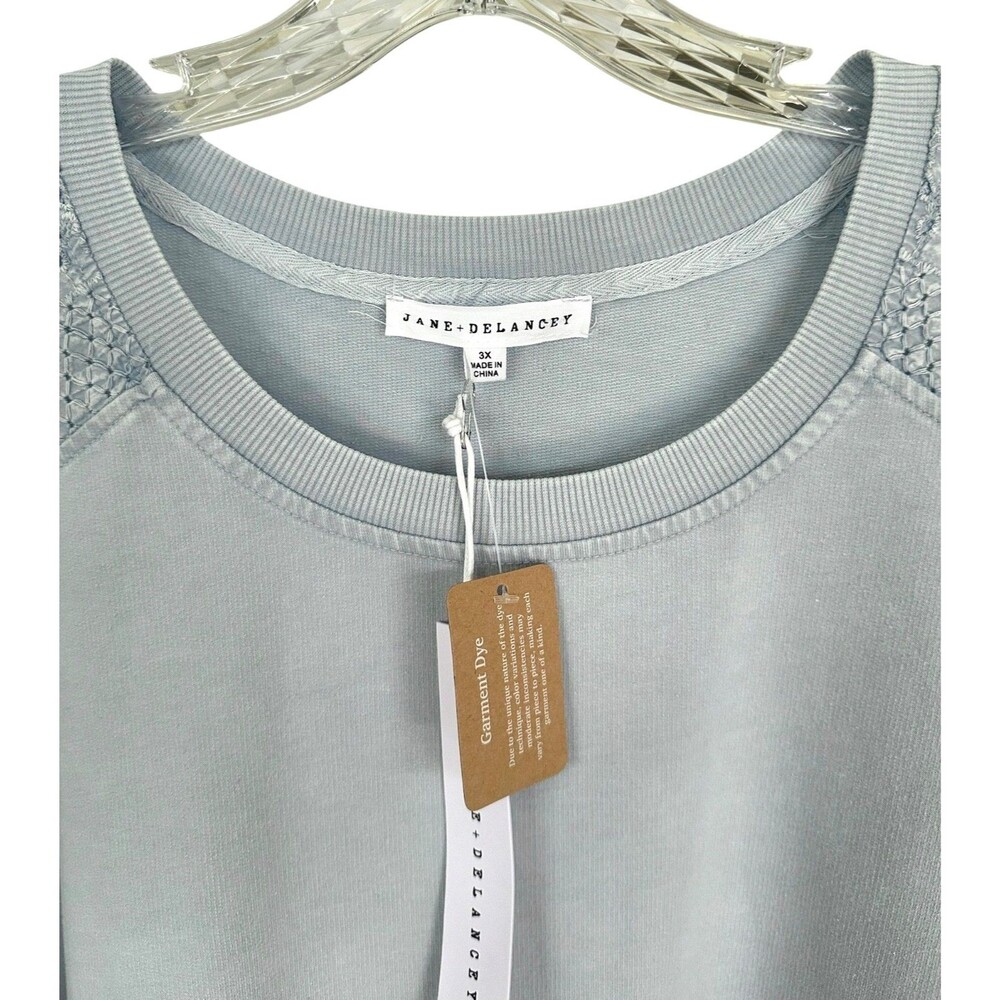 Jane & Delancey Women's Garment Dye Top Short Eyelet Sleeve Plus Size 3X Blue - Picture 3 of 8